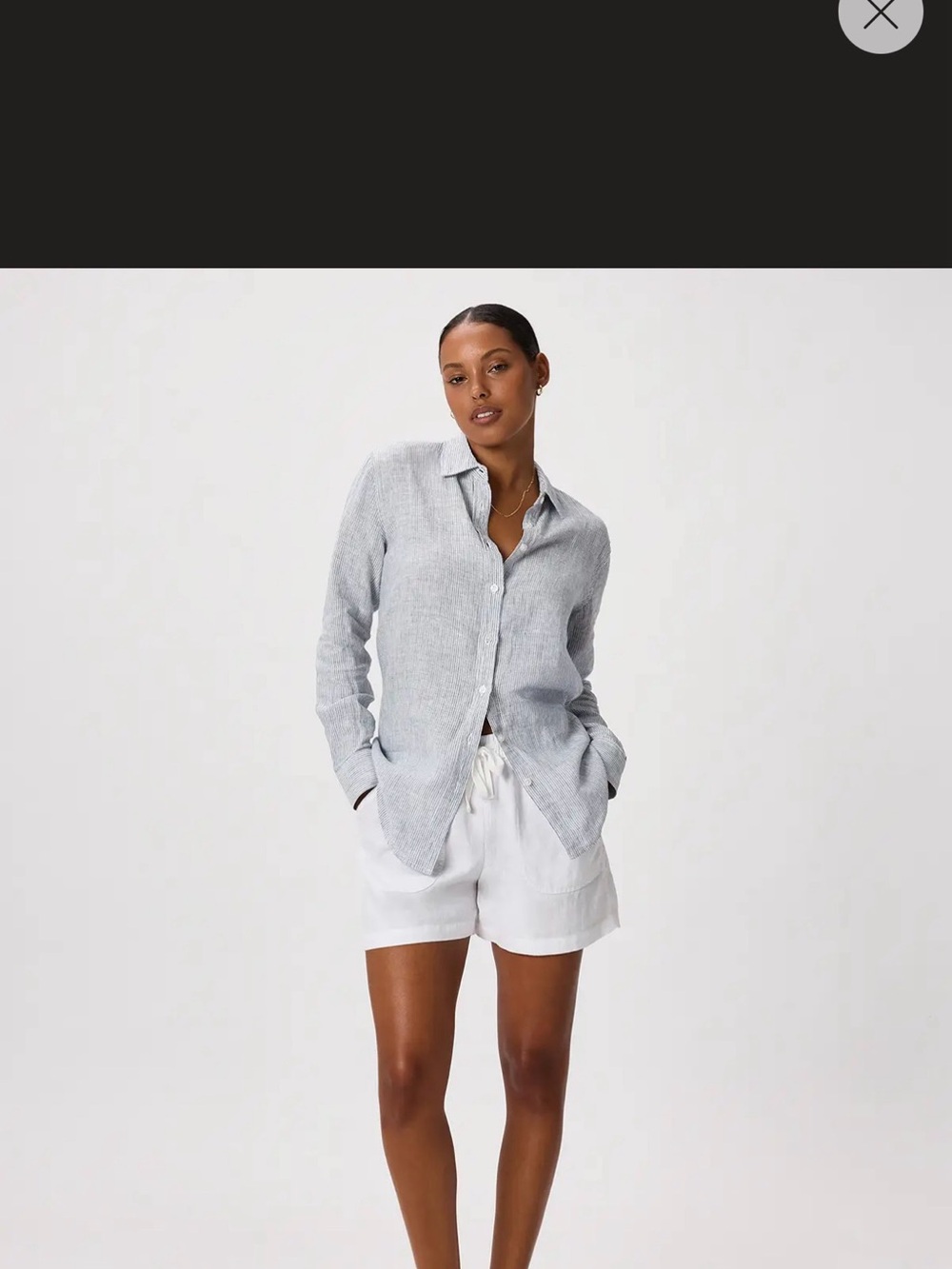 Women’s Light Gray Button-Down Linen Shirt - Relaxed Fit
